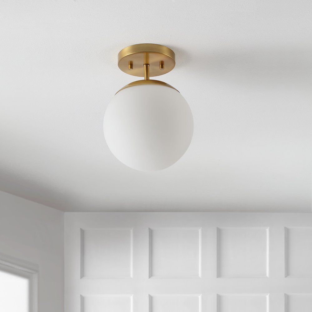 Marcel Bistro Bohemian Farmhouse Ironfrosted Glass Led Semi Flush Mount. Picture 5