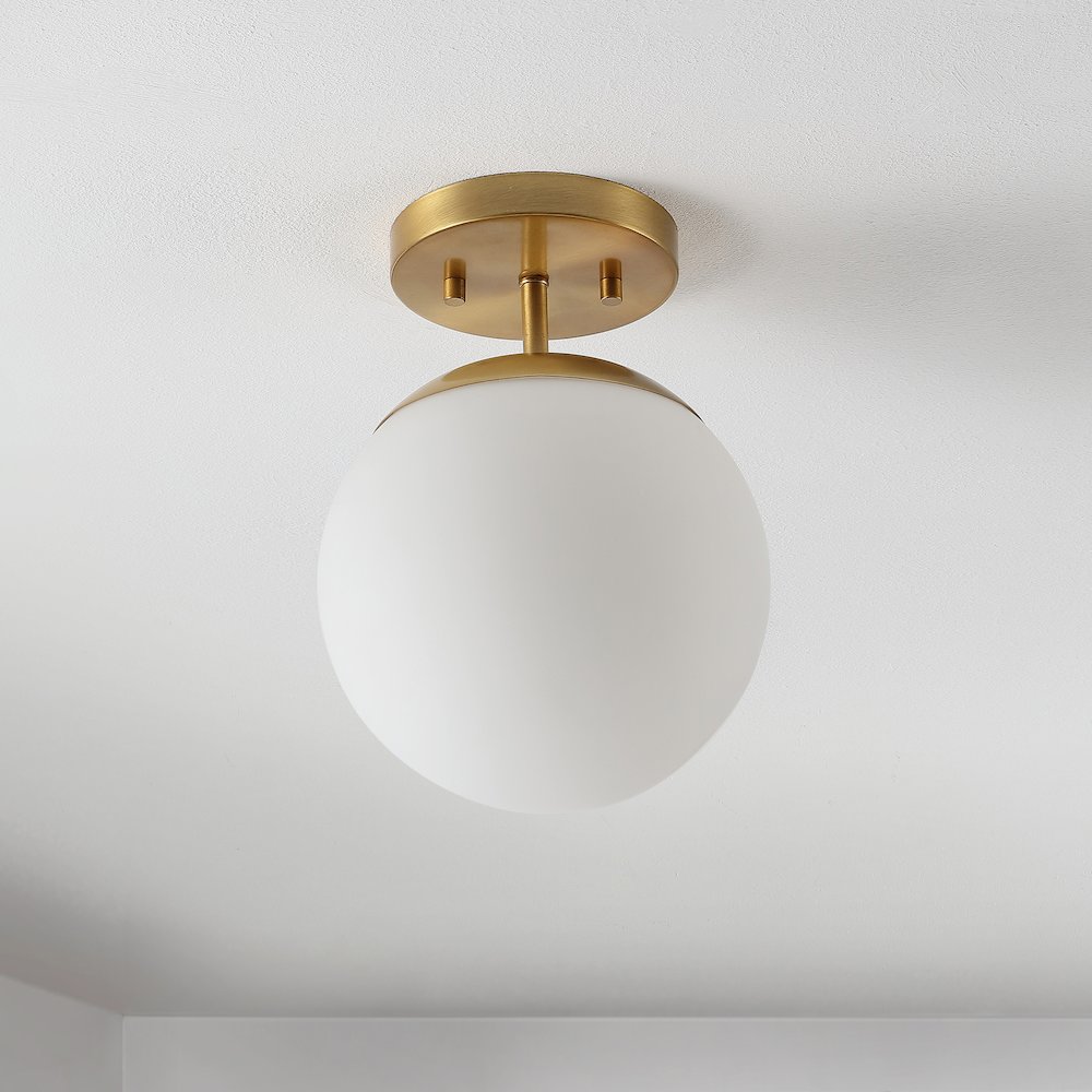 Marcel Bistro Bohemian Farmhouse Ironfrosted Glass Led Semi Flush Mount. Picture 6