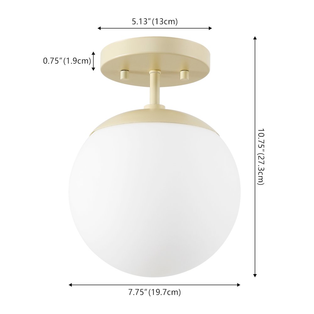 Marcel 1-Light Bohemian Farmhouse Iron/Frosted Glass LED Semi Flush Mount. Picture 3