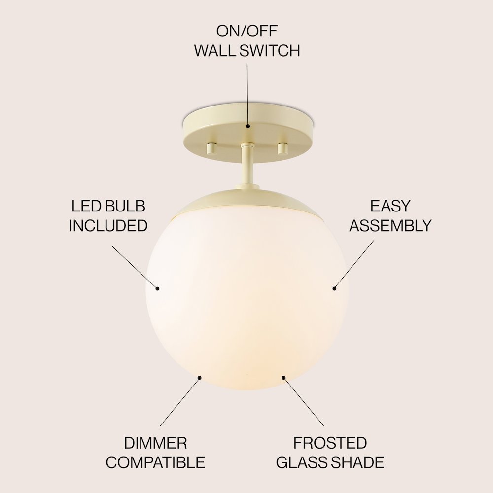 Marcel 1-Light Bohemian Farmhouse Iron/Frosted Glass LED Semi Flush Mount. Picture 2