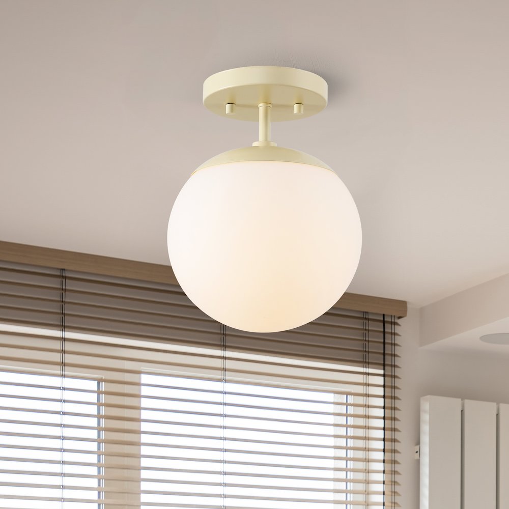 Marcel 1-Light Bohemian Farmhouse Iron/Frosted Glass LED Semi Flush Mount. Picture 1