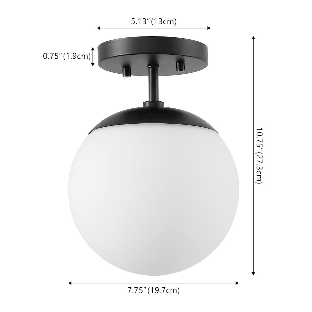Marcel 1-Light Bohemian Farmhouse Iron/Frosted Glass LED Semi Flush Mount. Picture 3