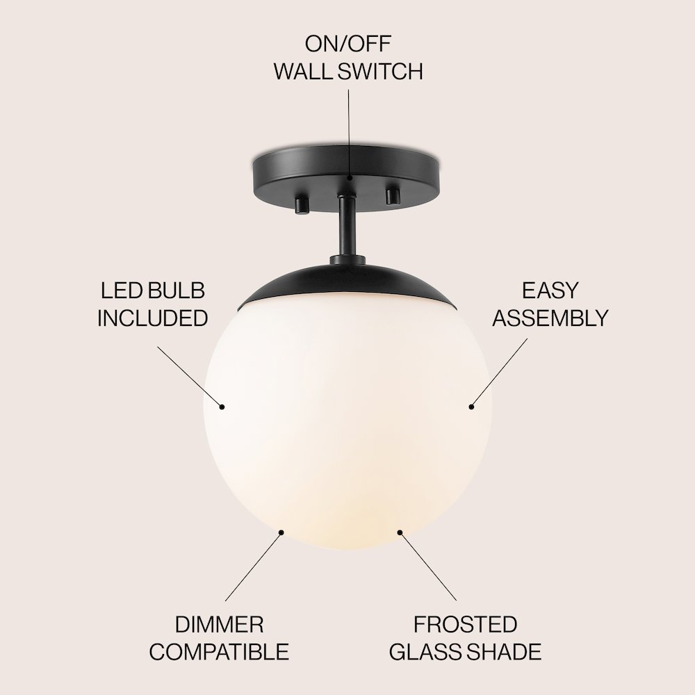 Marcel 1-Light Bohemian Farmhouse Iron/Frosted Glass LED Semi Flush Mount. Picture 2
