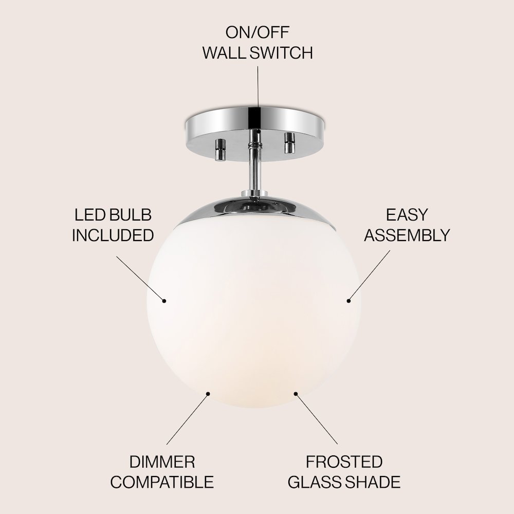 Marcel 1-Light Bohemian Farmhouse Iron/Frosted Glass LED Semi Flush Mount. Picture 2