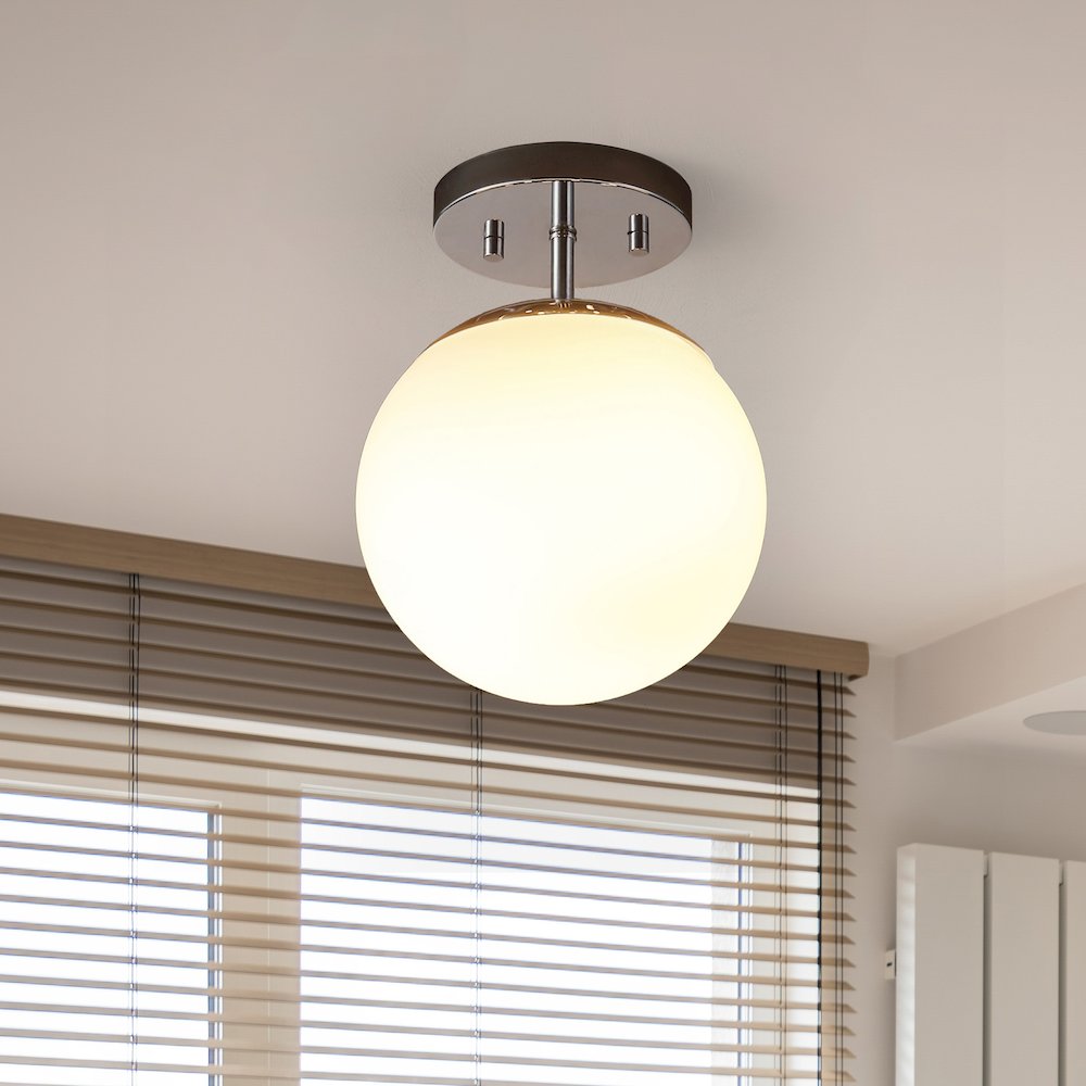 Marcel 1-Light Bohemian Farmhouse Iron/Frosted Glass LED Semi Flush Mount. Picture 1