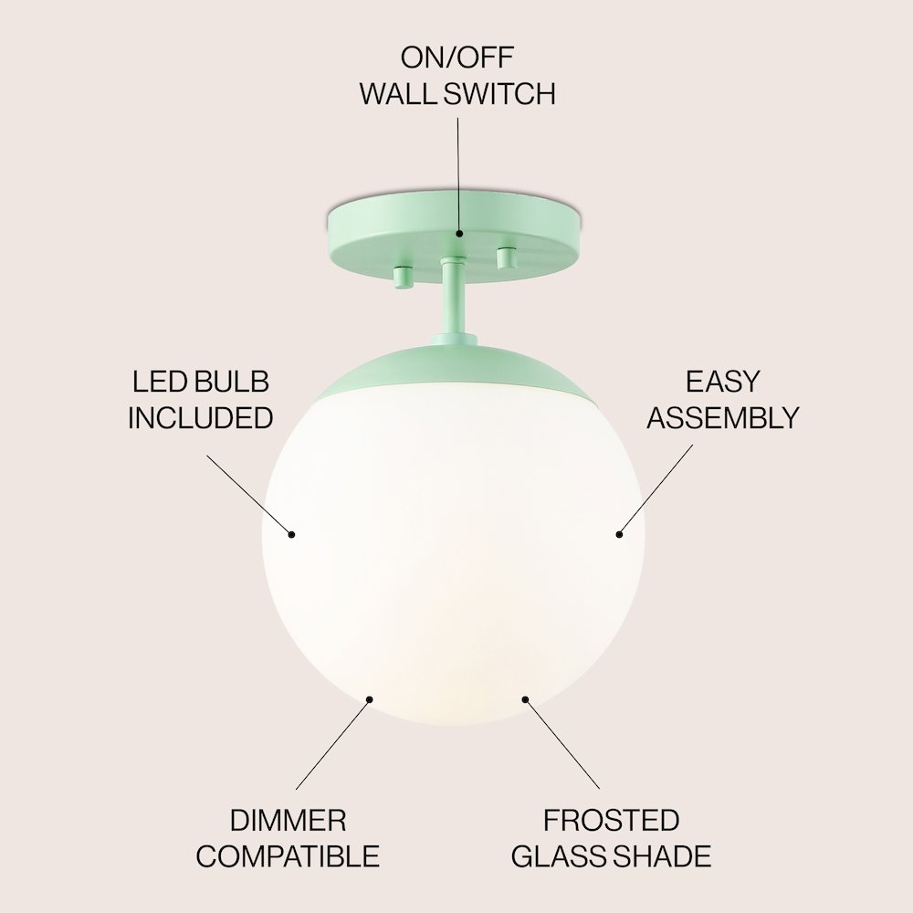 Marcel 1-Light Bohemian Farmhouse Iron/Frosted Glass LED Semi Flush Mount. Picture 2