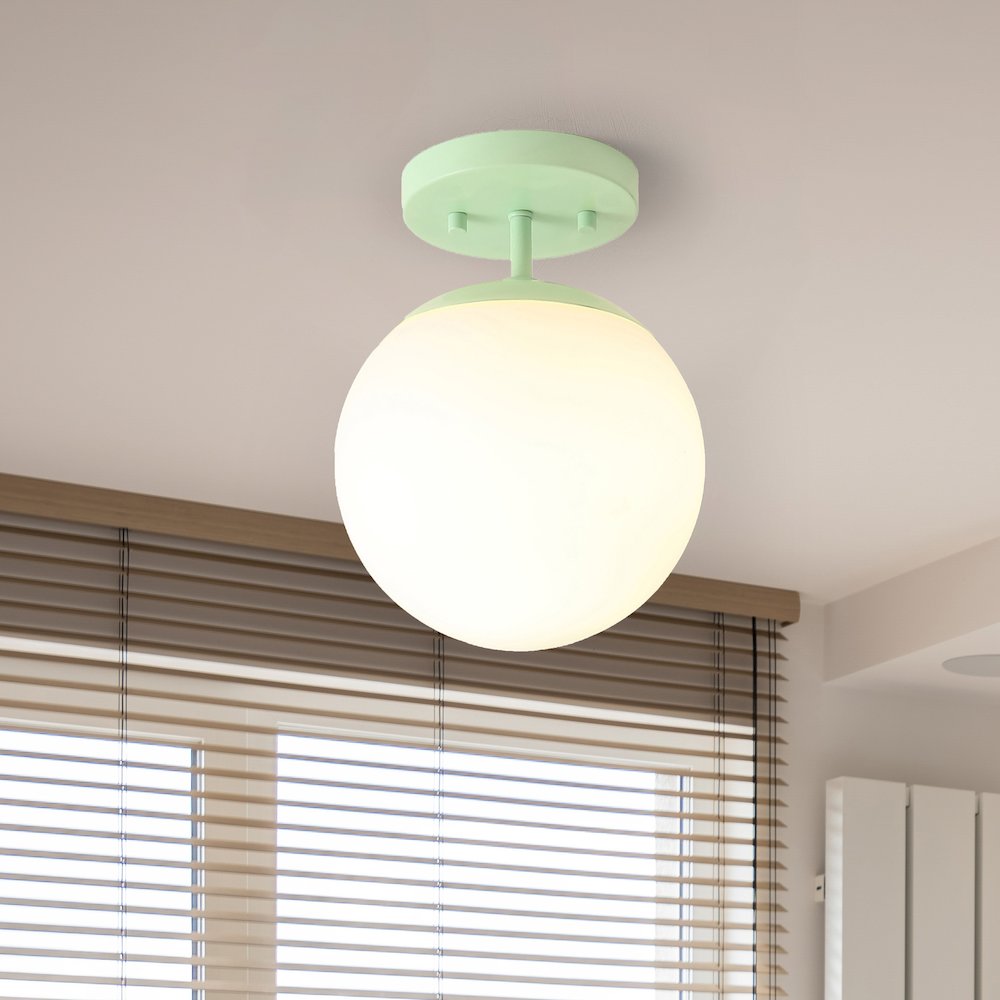 Marcel 1-Light Bohemian Farmhouse Iron/Frosted Glass LED Semi Flush Mount. Picture 1