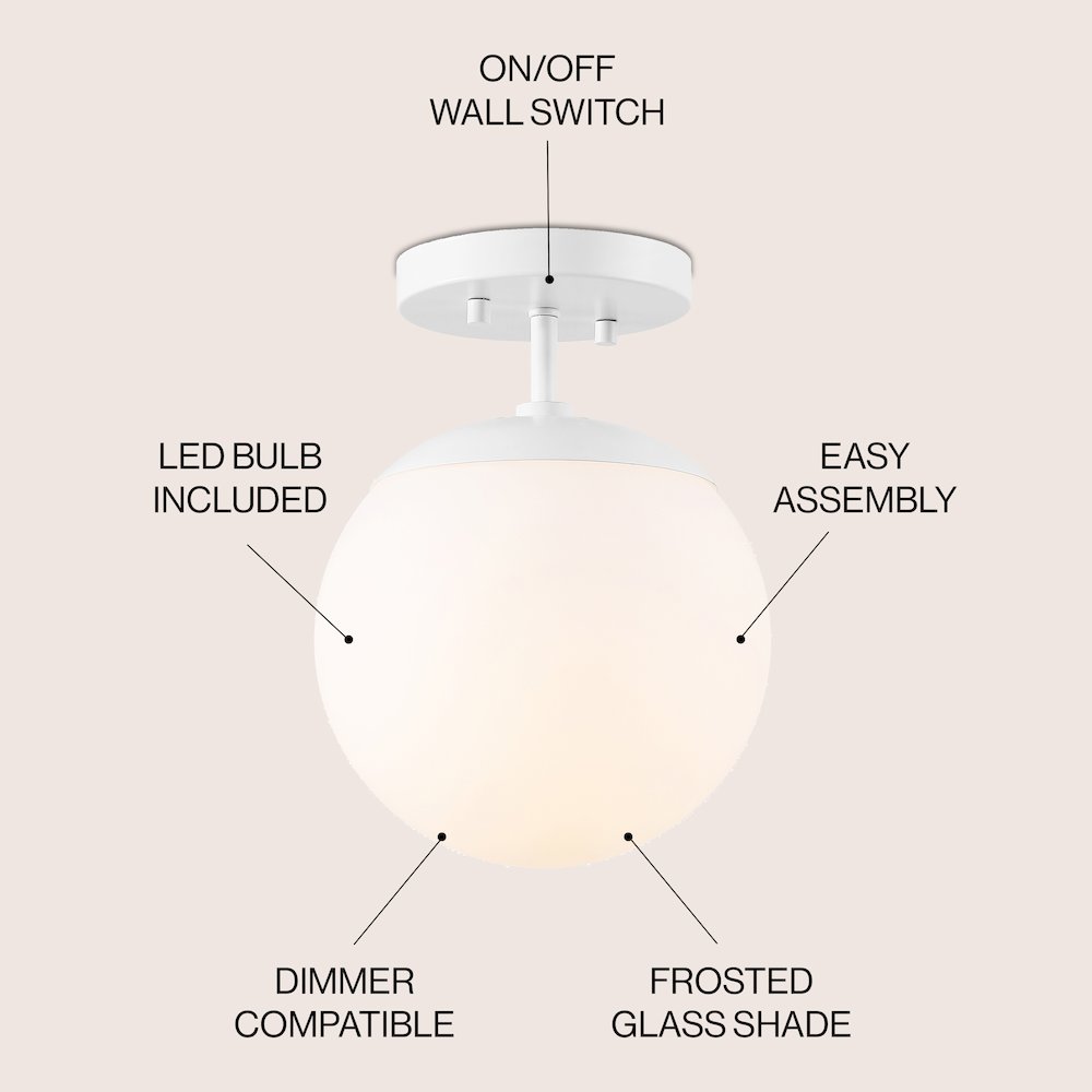 Marcel 1-Light Bohemian Farmhouse Iron/Frosted Glass LED Semi Flush Mount. Picture 2
