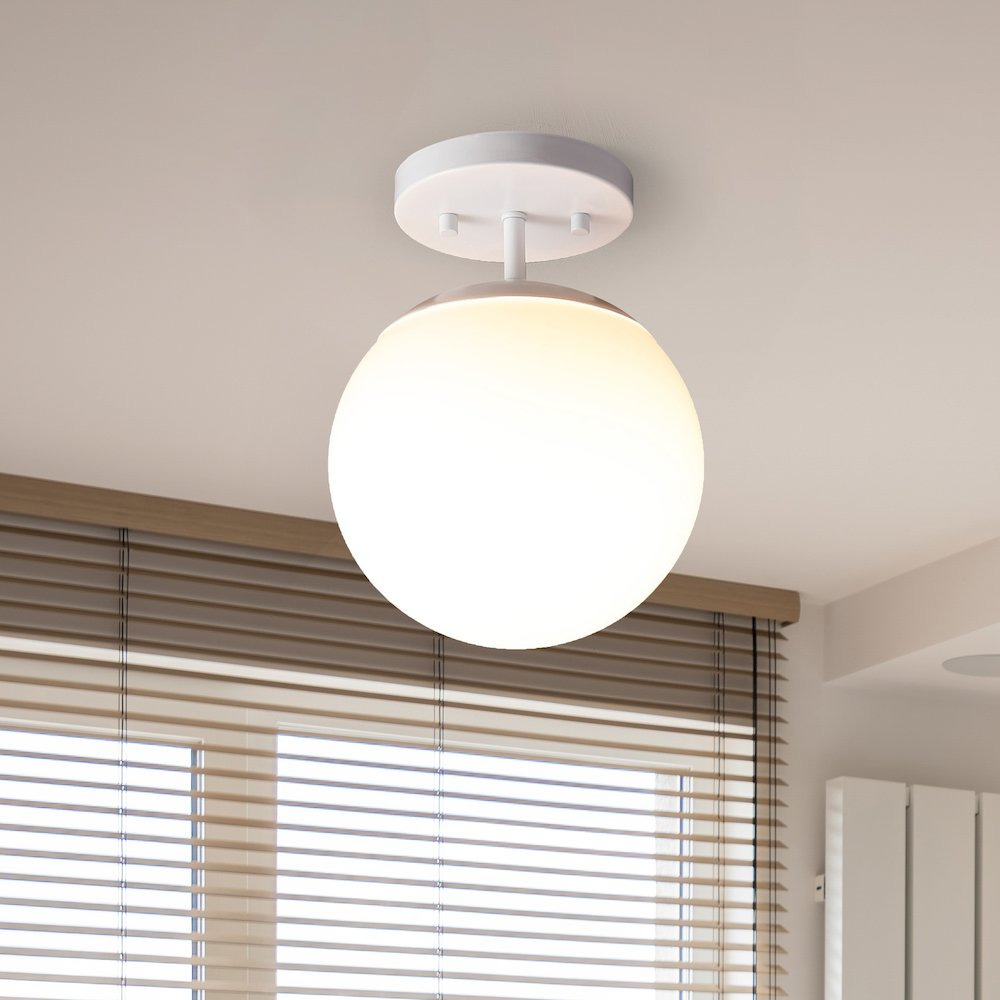 Marcel 1-Light Bohemian Farmhouse Iron/Frosted Glass LED Semi Flush Mount. Picture 1