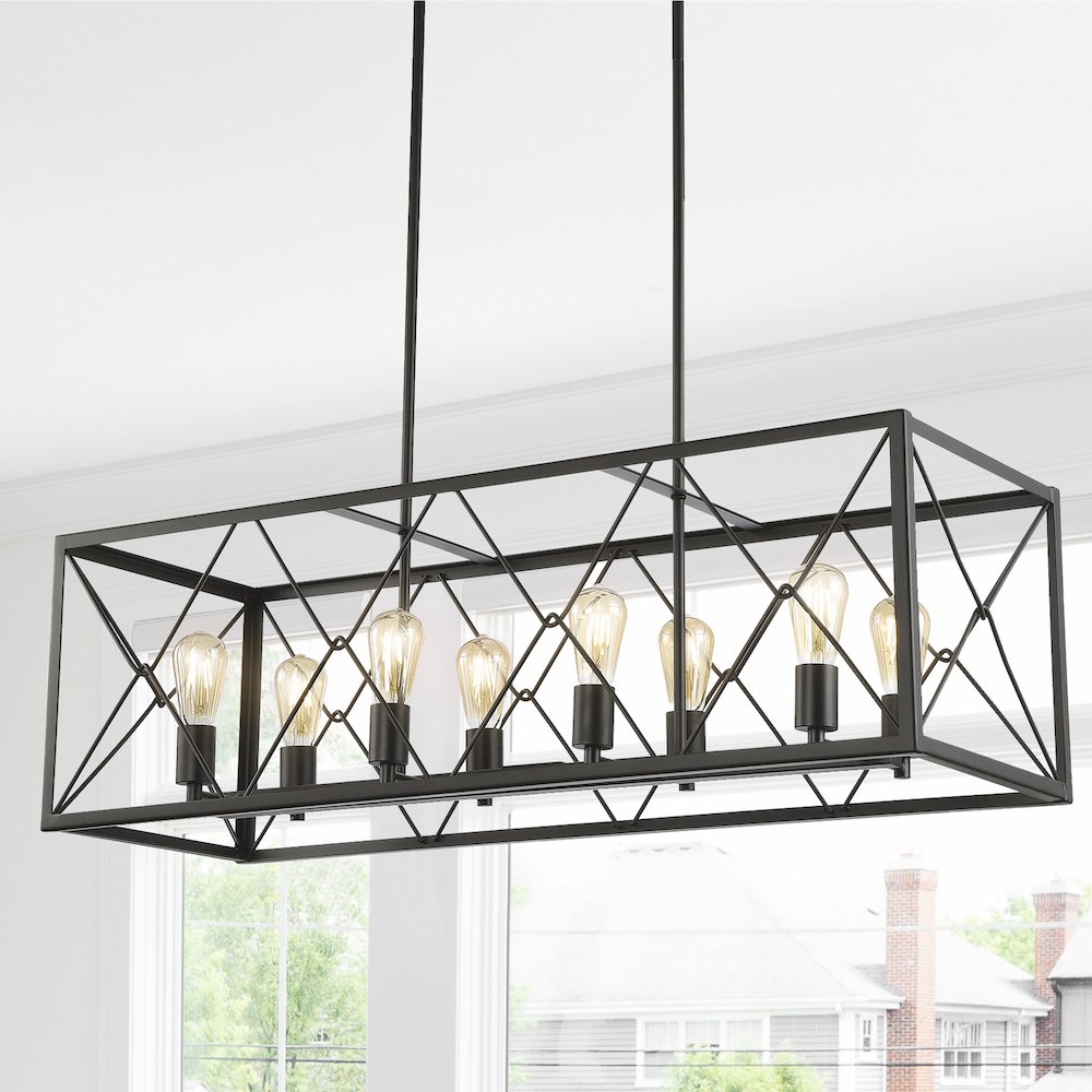 Galax 8-Light Adjustable Iron Farmhouse Industrial Led Dimmable Pendant. Picture 15