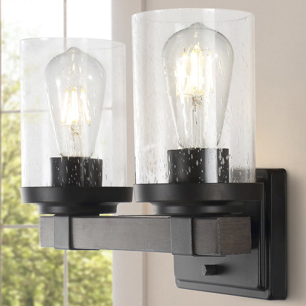 Bungalow Iron/Seeded Glass Rustic Farmhouse Led Vanity Light. Picture 13
