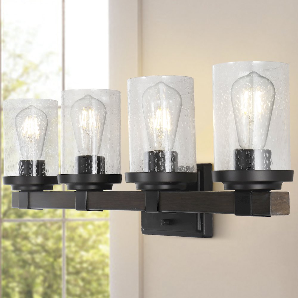 Bungalow Iron/Seeded Glass Rustic Farmhouse Led Vanity Light. Picture 14