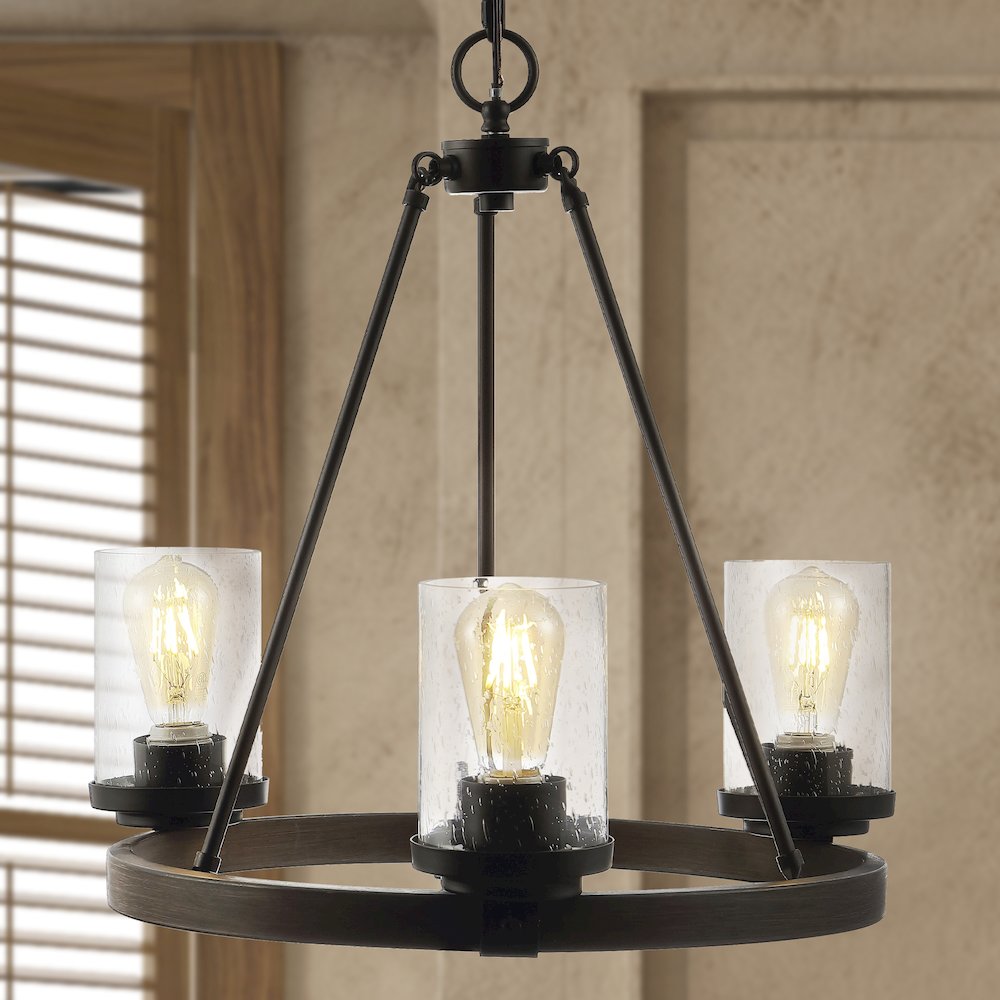 Coronet 3-Light Iron/Seeded Glass Rustic Farmhouse Led Chandelier. Picture 12