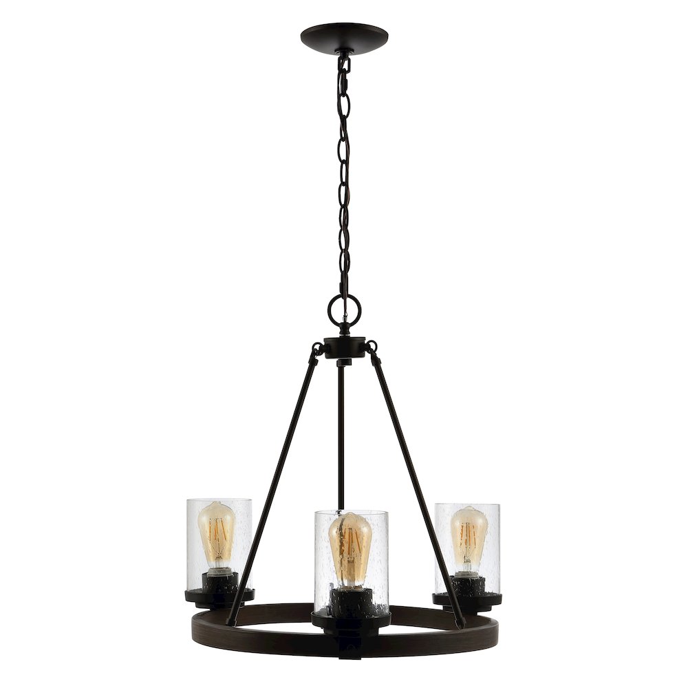 Coronet 3-Light Iron/Seeded Glass Rustic Farmhouse Led Chandelier. Picture 2