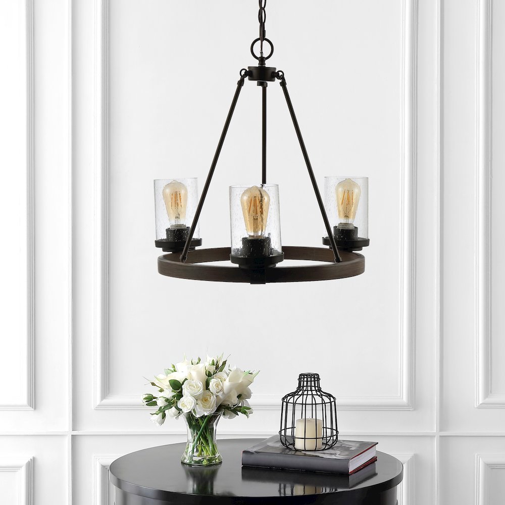 Coronet 3-Light Iron/Seeded Glass Rustic Farmhouse Led Chandelier. Picture 8