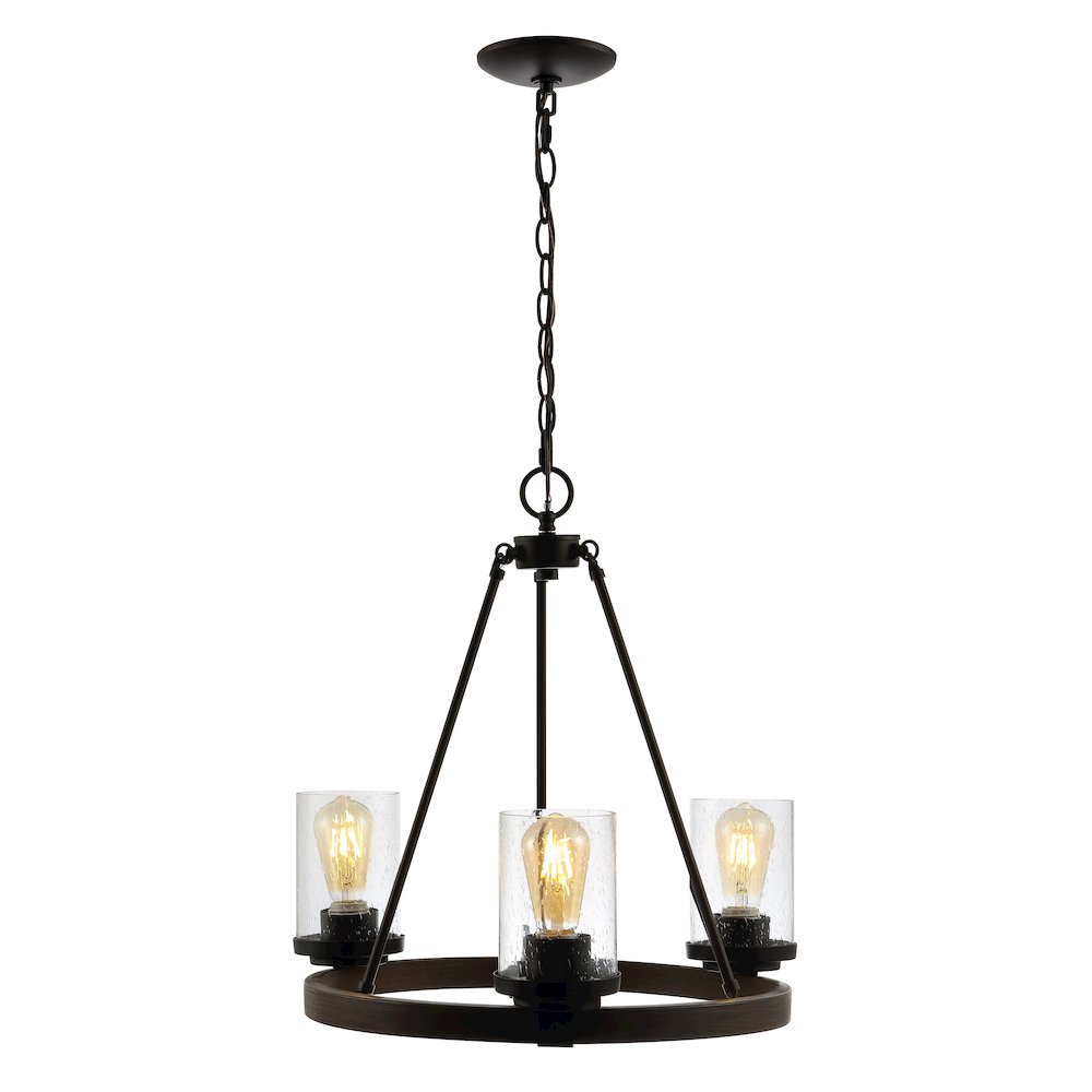 Coronet 3-Light Iron/Seeded Glass Rustic Farmhouse Led Chandelier. Picture 1