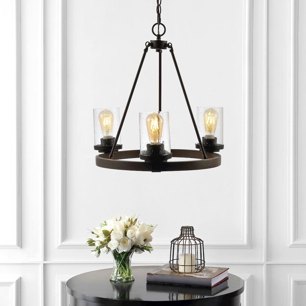 Coronet 3-Light Iron/Seeded Glass Rustic Farmhouse Led Chandelier. Picture 7