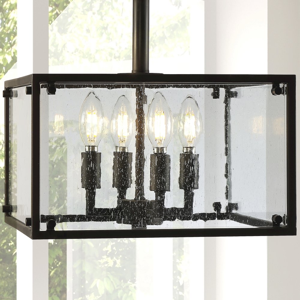 Paysan Iron/Seeded Glass Rustic Farmhouse Led Flush Mount. Picture 9
