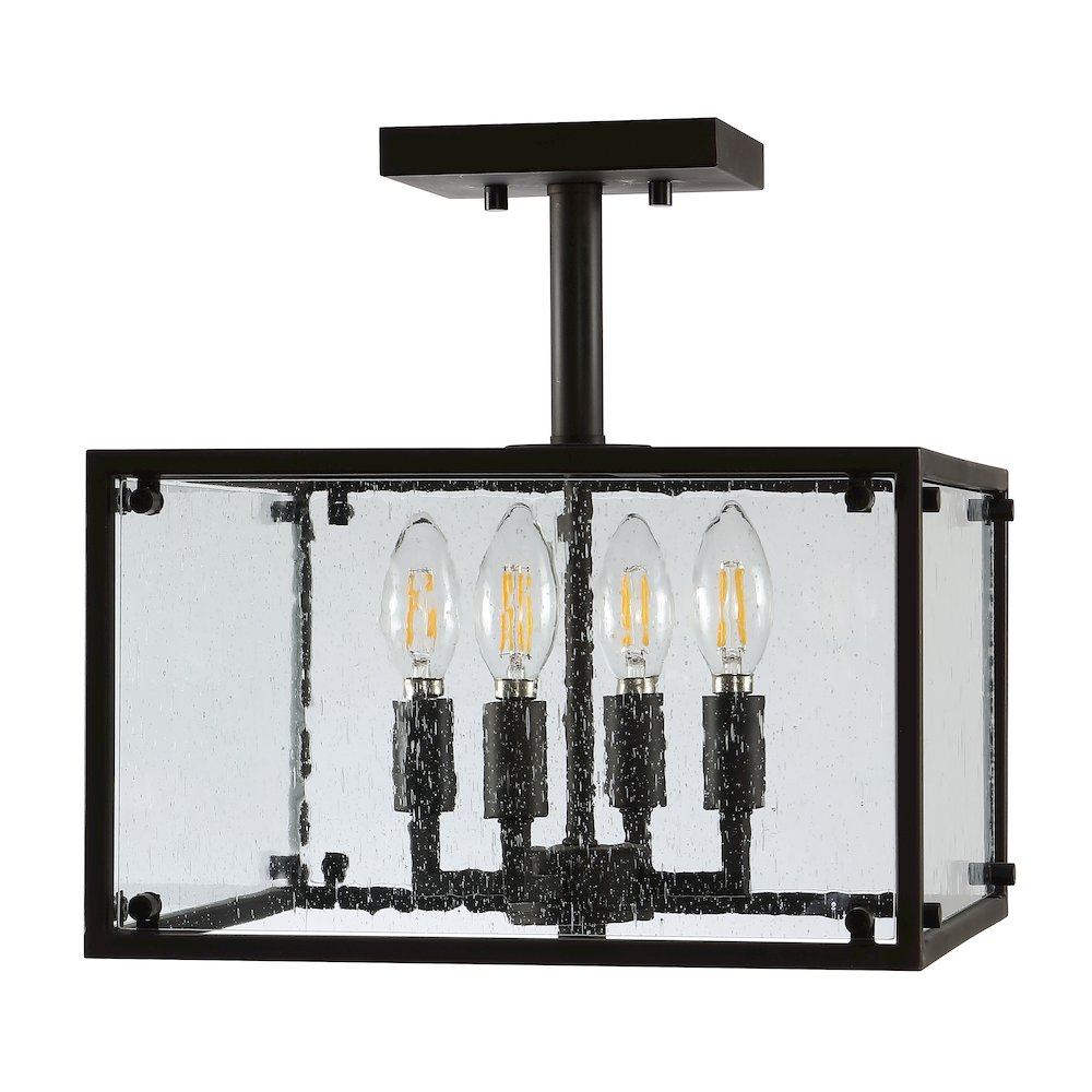 Paysan Iron/Seeded Glass Rustic Farmhouse Led Flush Mount. Picture 2