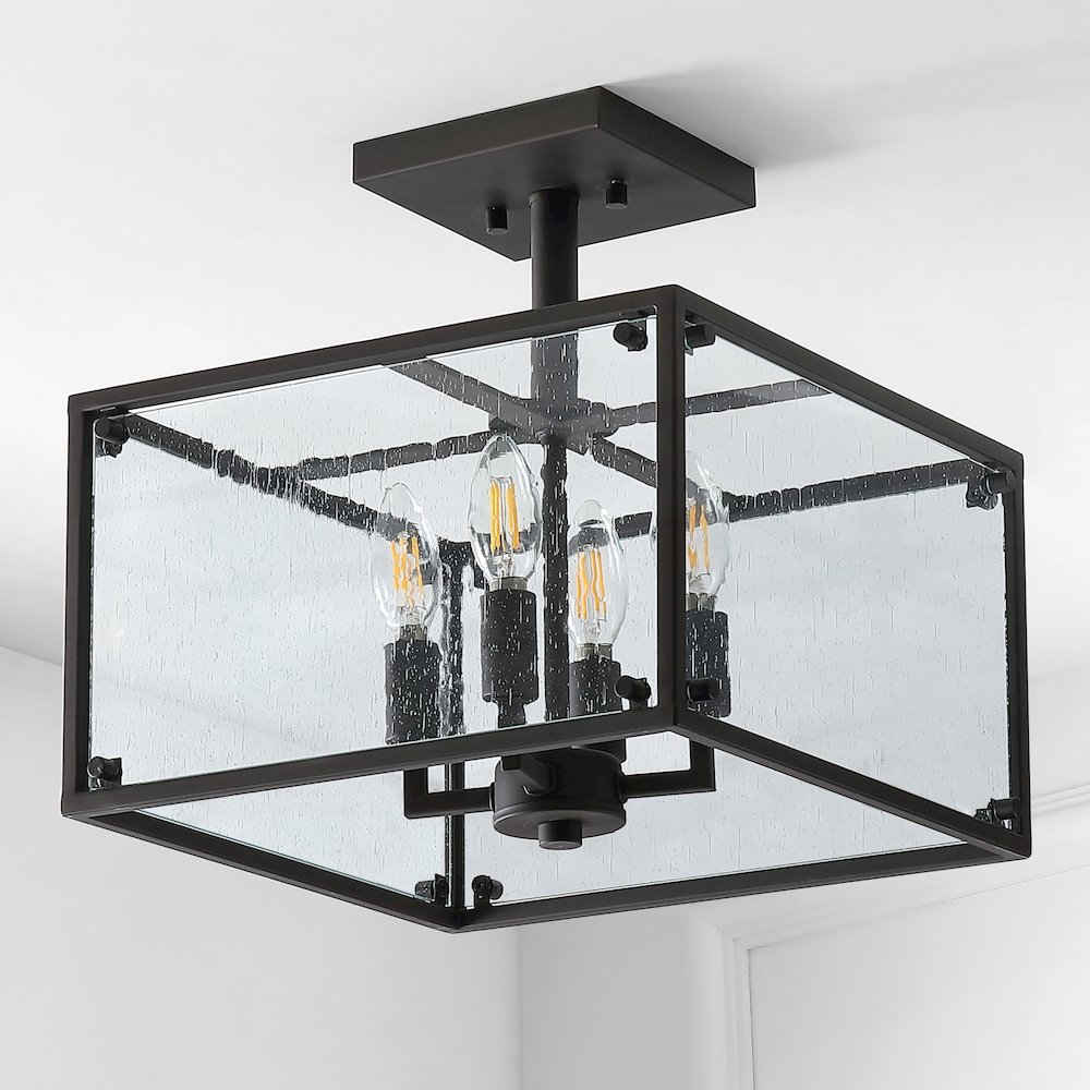 Paysan Iron/Seeded Glass Rustic Farmhouse Led Flush Mount. Picture 6