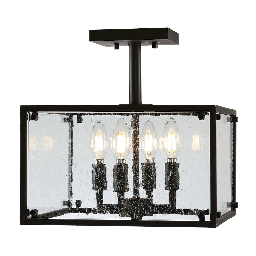 Paysan Iron/Seeded Glass Rustic Farmhouse Led Flush Mount. Picture 1