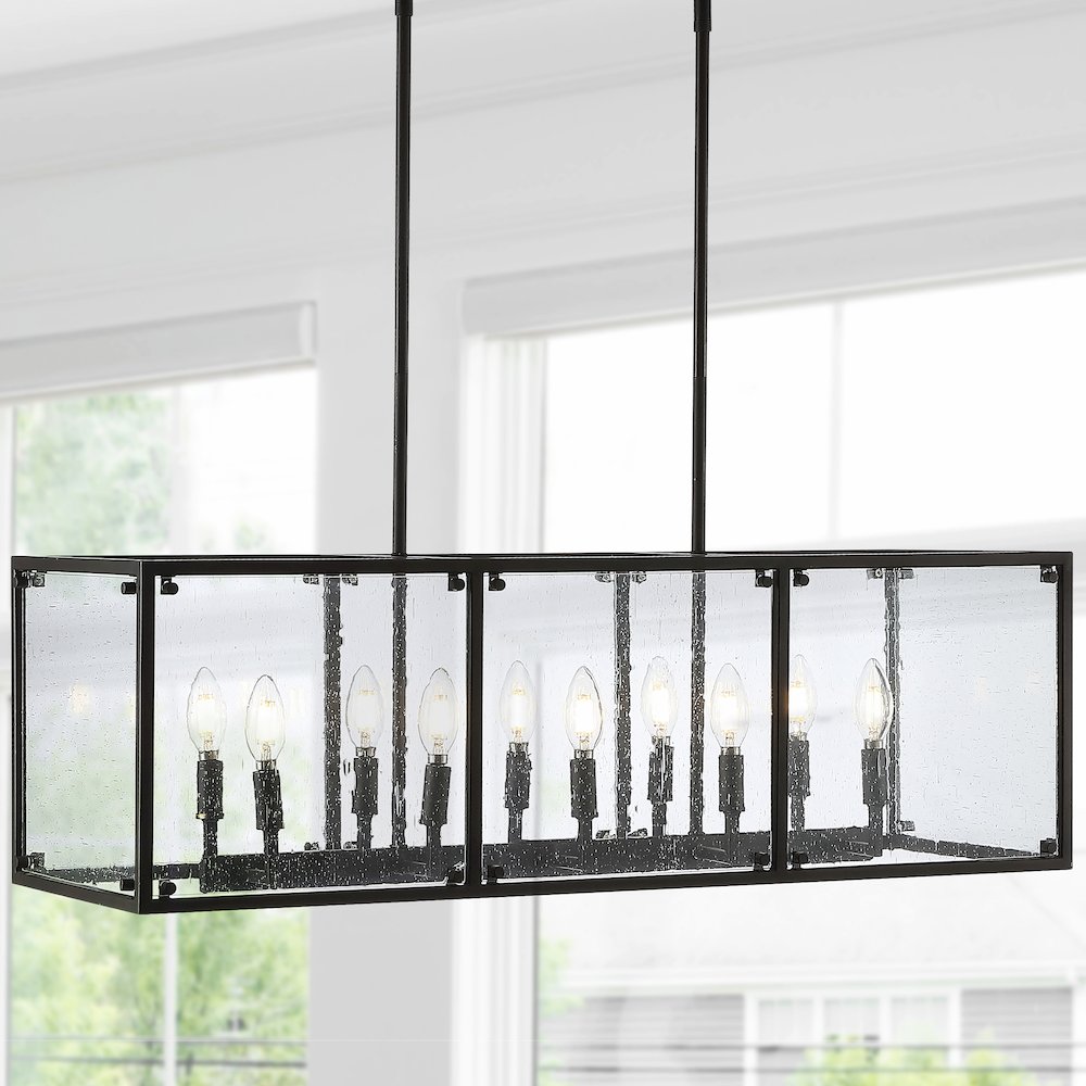 Paysan Linear Adjustable Iron/Seeded Glass Rustic Farmhouse Led Pendant. Picture 13