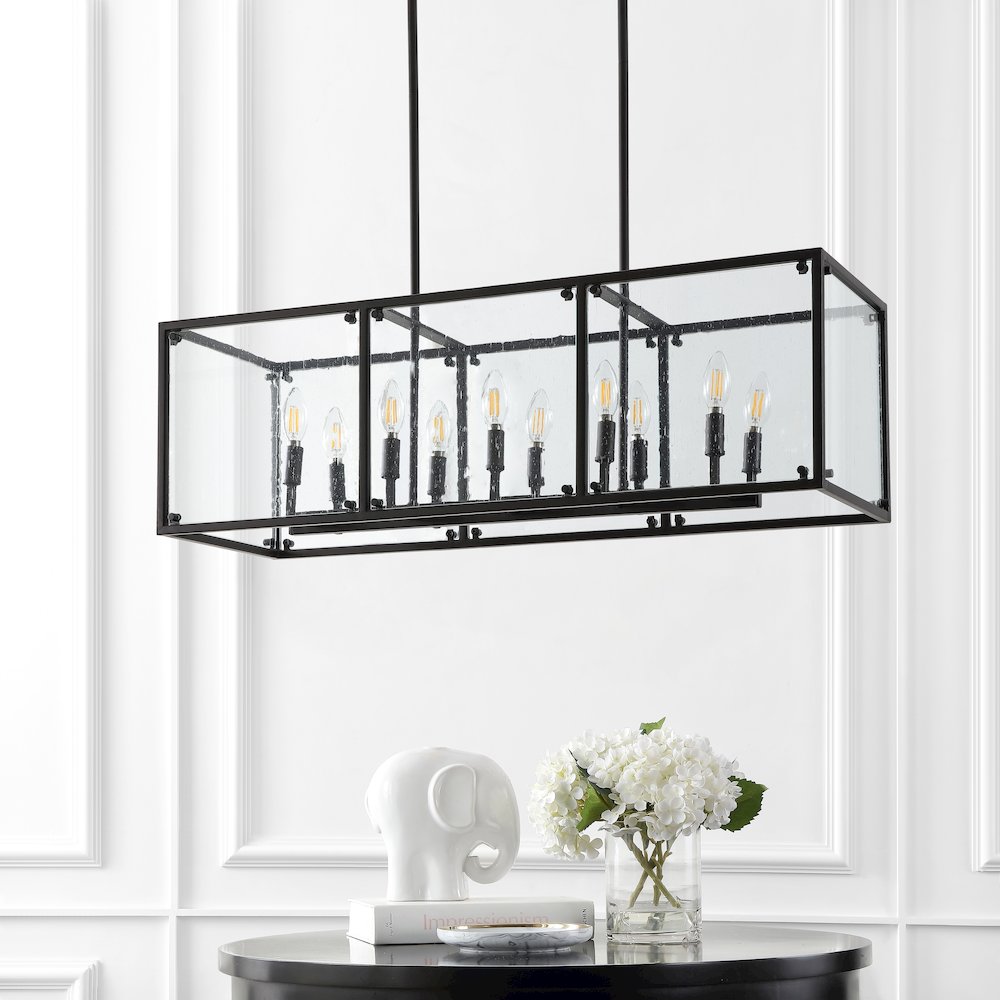 Paysan Linear Adjustable Iron/Seeded Glass Rustic Farmhouse Led Pendant. Picture 10