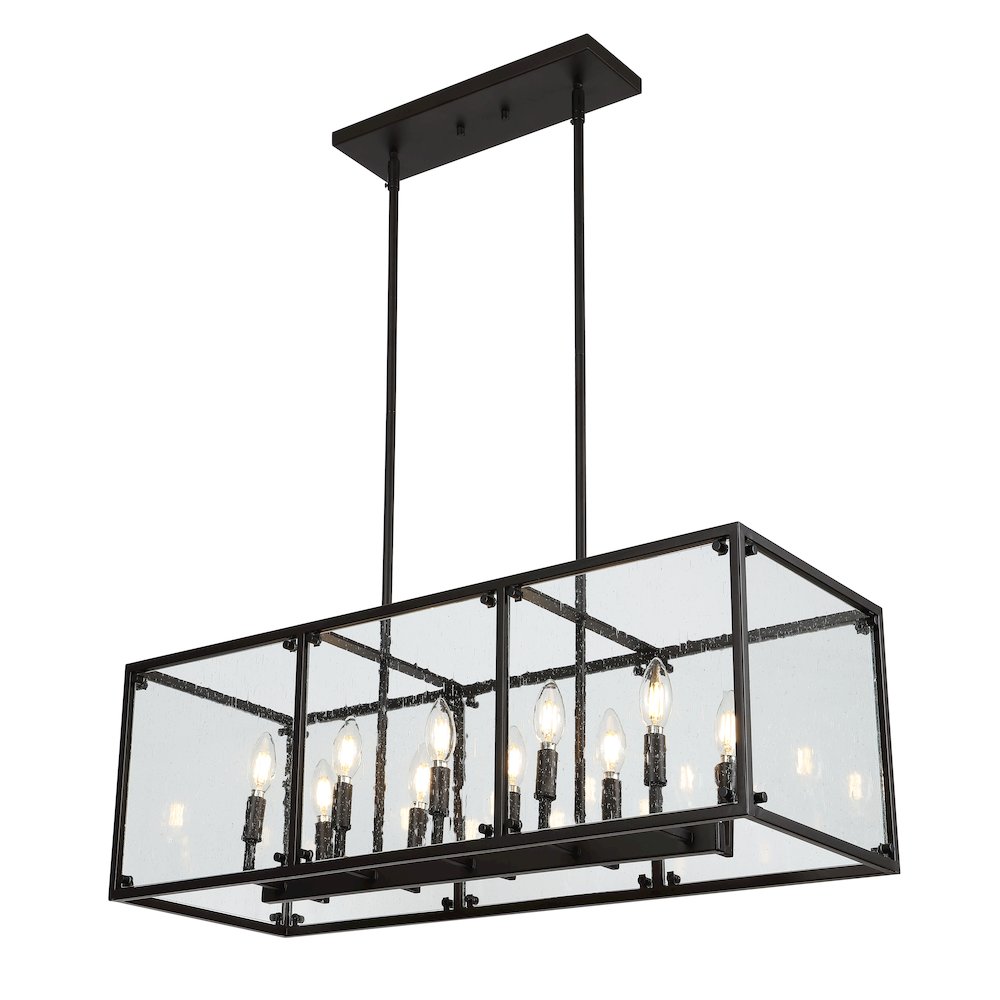 Paysan Linear Adjustable Iron/Seeded Glass Rustic Farmhouse Led Pendant. Picture 5