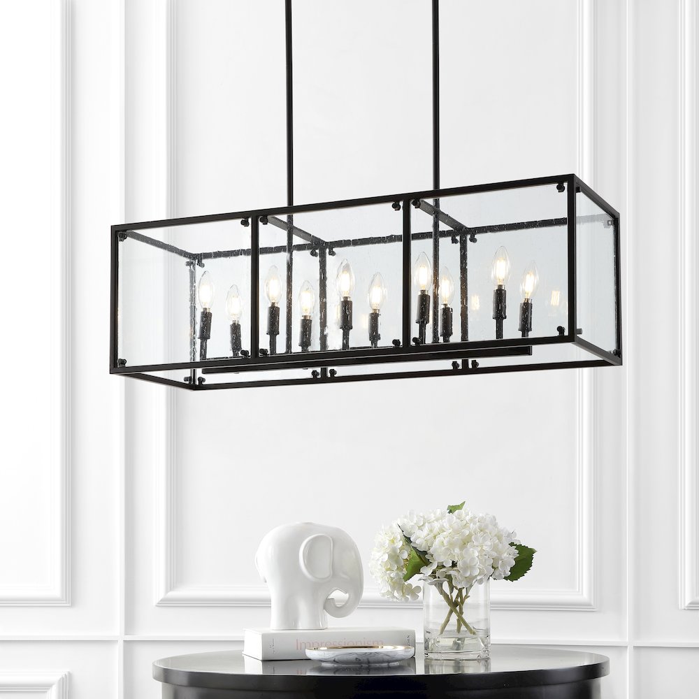 Paysan Linear Adjustable Iron/Seeded Glass Rustic Farmhouse Led Pendant. Picture 9