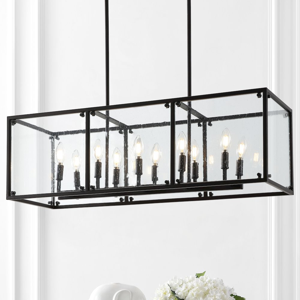 Paysan Linear Adjustable Iron/Seeded Glass Rustic Farmhouse Led Pendant. Picture 7