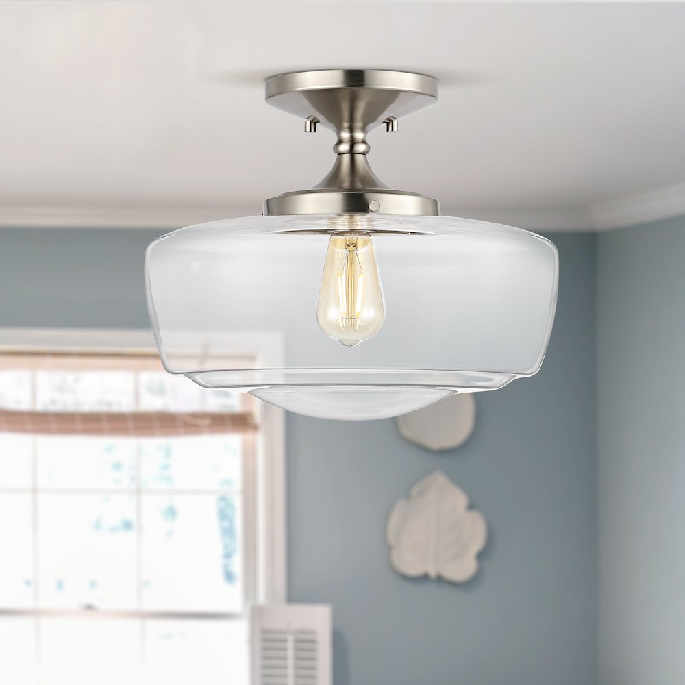 Marfa Glass/Iron Farmhouse Modern Led Flush Mount. Picture 1