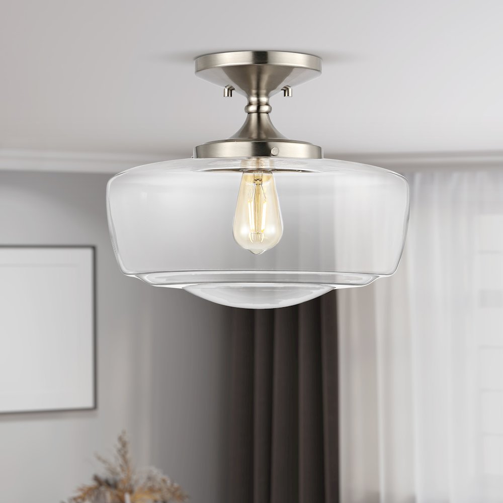 Marfa Glass/Iron Farmhouse Modern Led Flush Mount. Picture 2