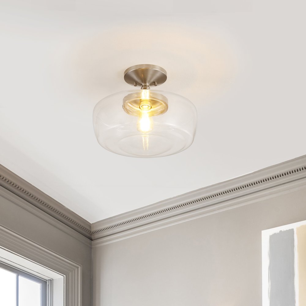 Marfa Glass/Iron Farmhouse Modern Led Flush Mount. Picture 6