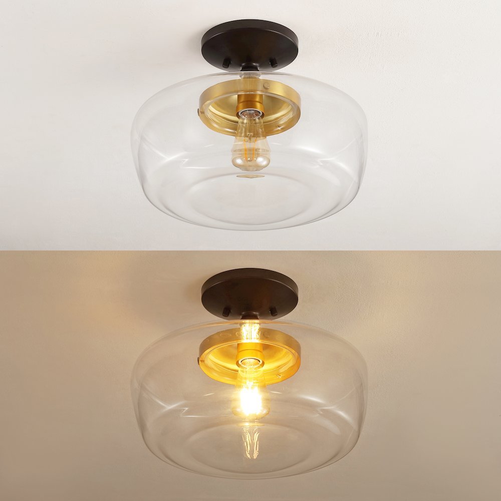Marfa Glass/Iron Farmhouse Modern Led Flush Mount. Picture 5