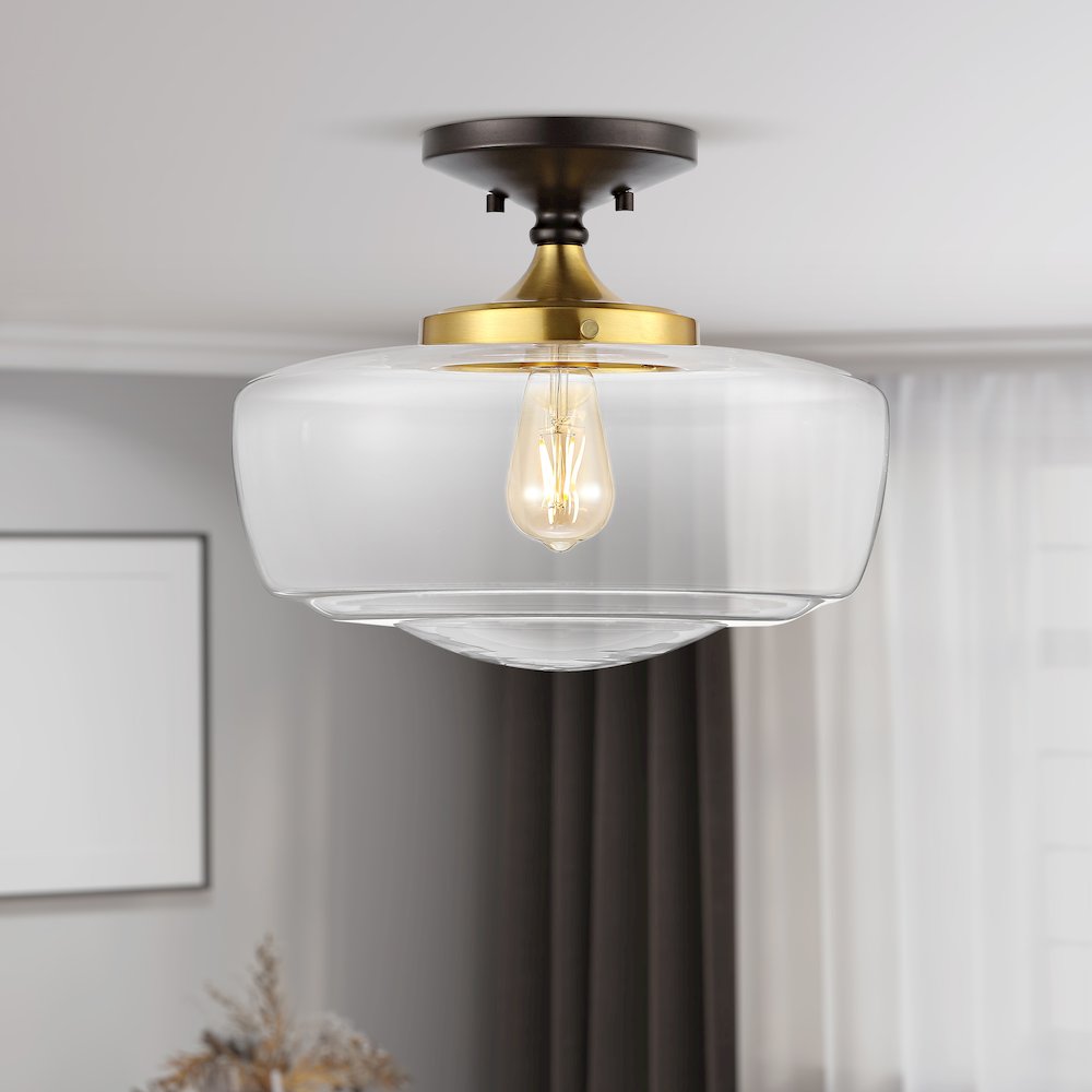 Marfa Glass/Iron Farmhouse Modern Led Flush Mount. Picture 1