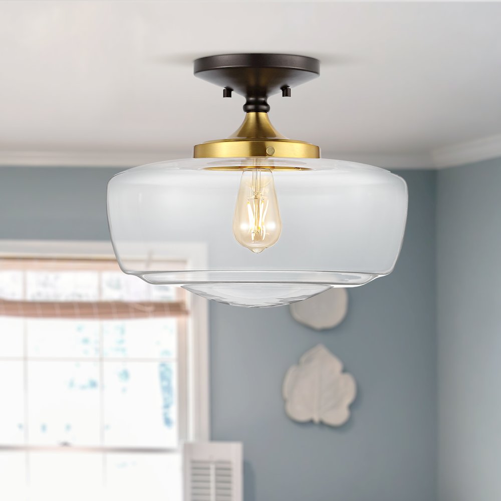 Marfa Glass/Iron Farmhouse Modern Led Flush Mount. Picture 2