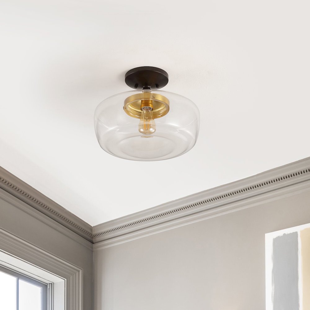 Marfa Glass/Iron Farmhouse Modern Led Flush Mount. Picture 7
