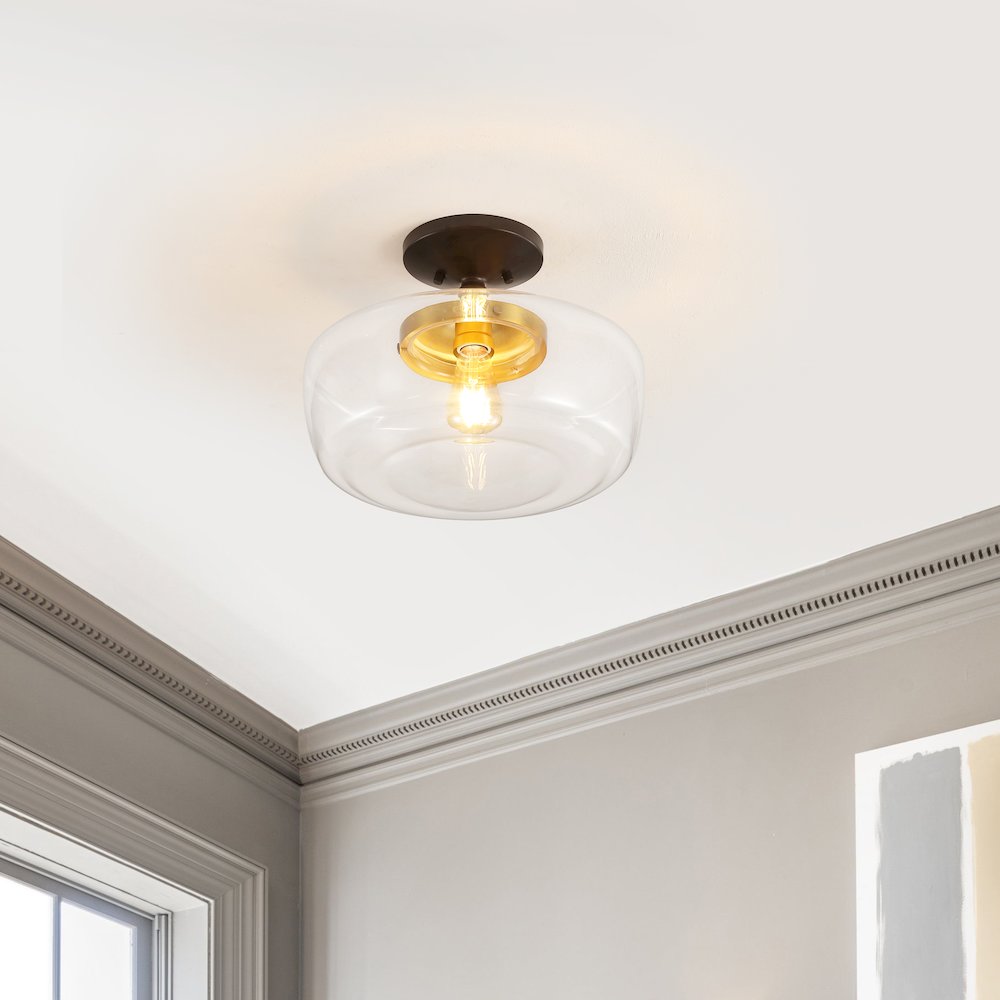 Marfa Glass/Iron Farmhouse Modern Led Flush Mount. Picture 6