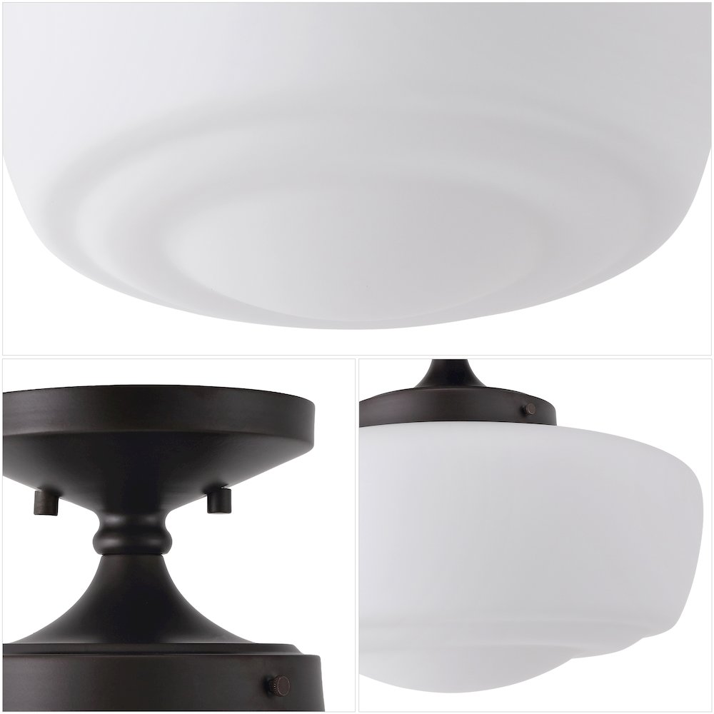 Marfa Farmhouse Schoolhouse Frosted Glass/Metal LED Semi Flush Mount. Picture 4