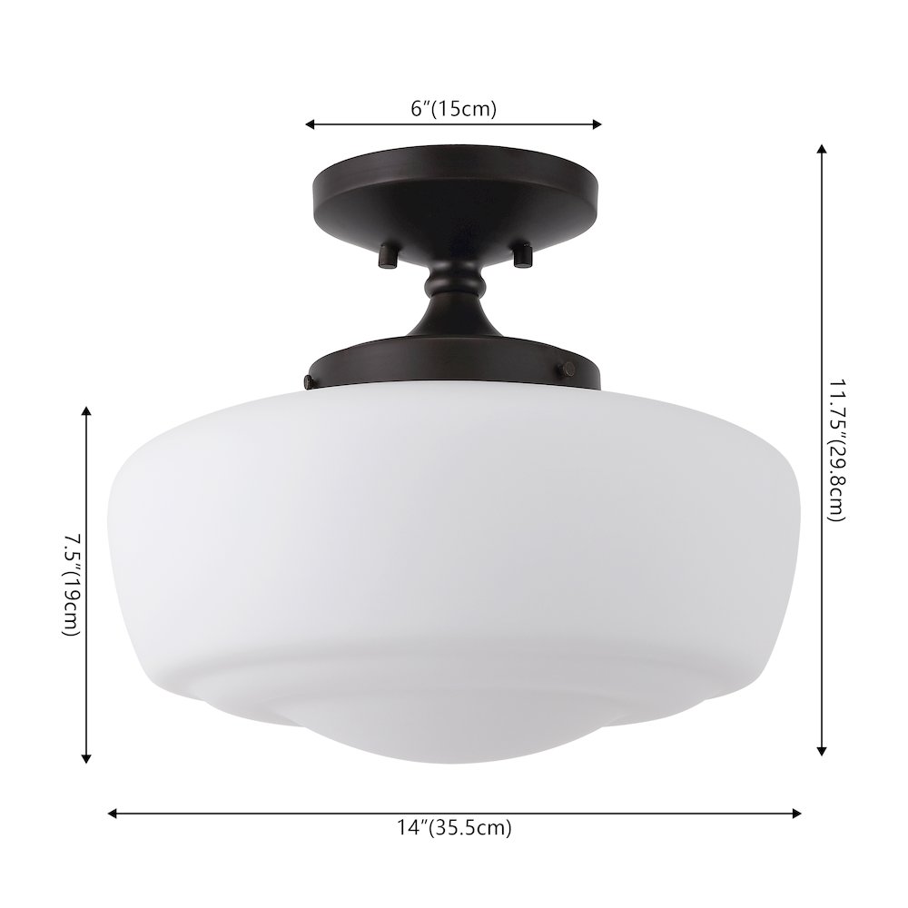 Marfa Farmhouse Schoolhouse Frosted Glass/Metal LED Semi Flush Mount. Picture 5