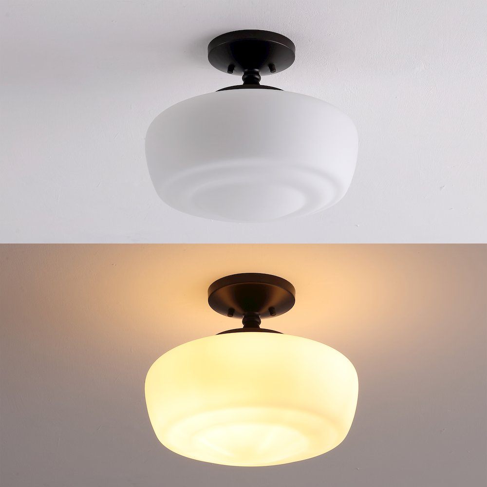 Marfa Farmhouse Schoolhouse Frosted Glass/Metal LED Semi Flush Mount. Picture 6