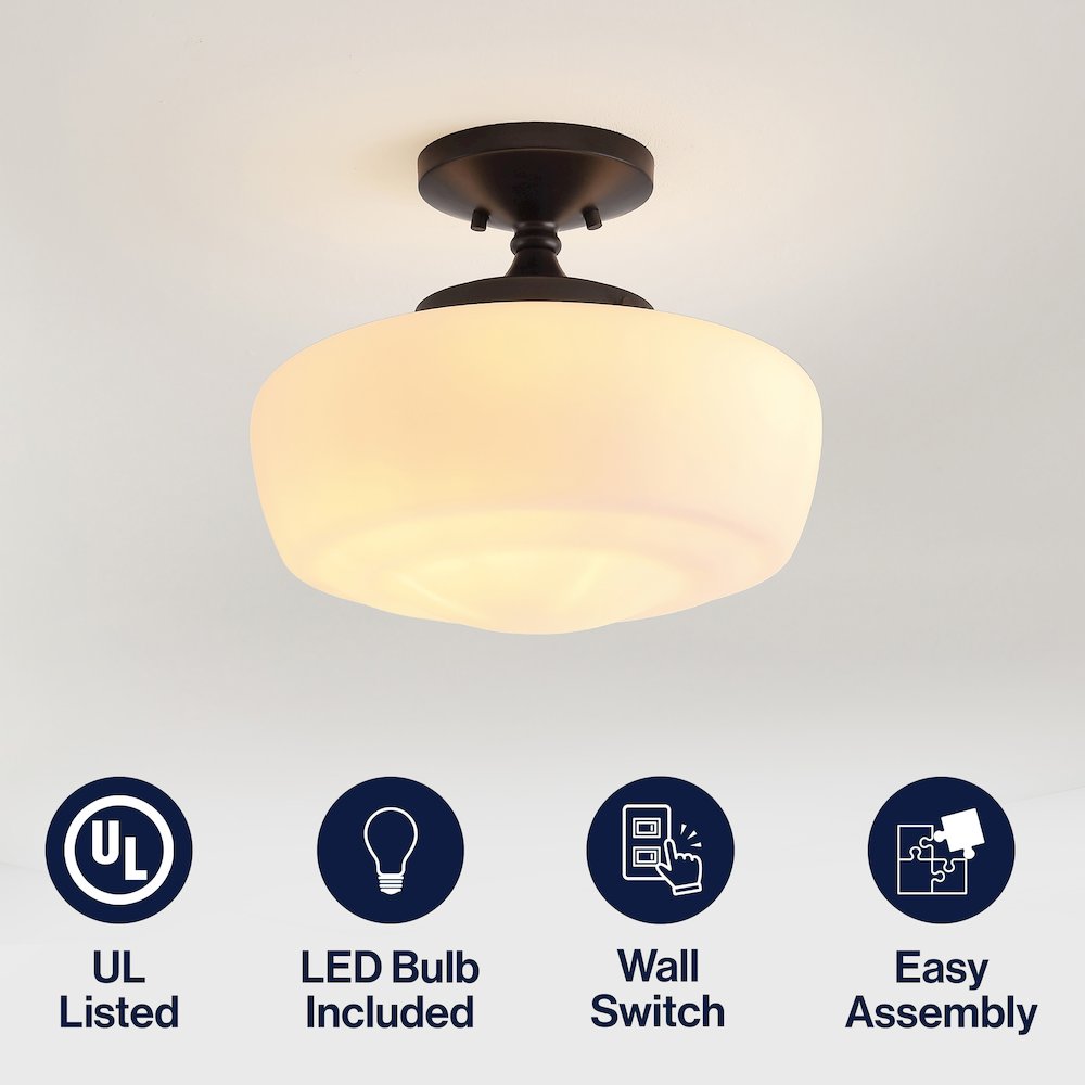 Marfa Farmhouse Schoolhouse Frosted Glass/Metal LED Semi Flush Mount. Picture 11