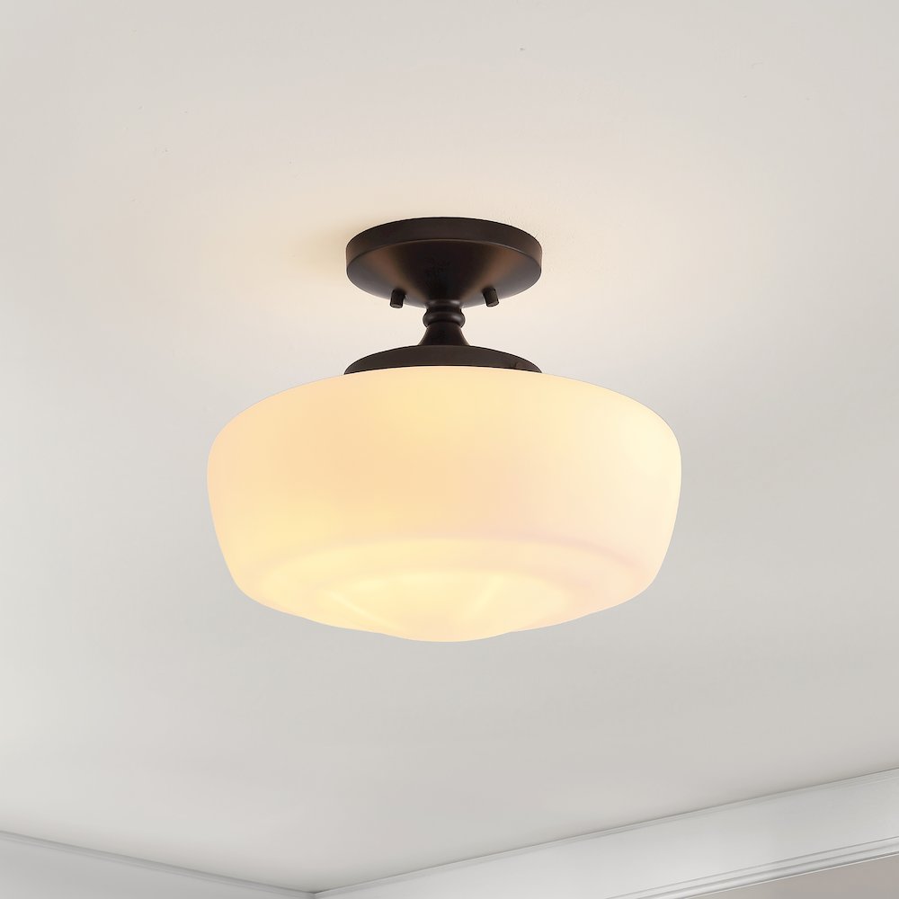 Marfa Farmhouse Schoolhouse Frosted Glass/Metal LED Semi Flush Mount. Picture 2