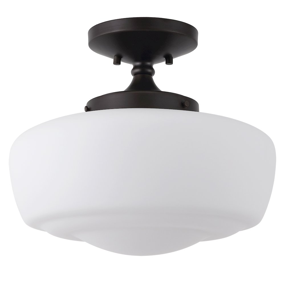 Marfa Farmhouse Schoolhouse Frosted Glass/Metal LED Semi Flush Mount. Picture 10