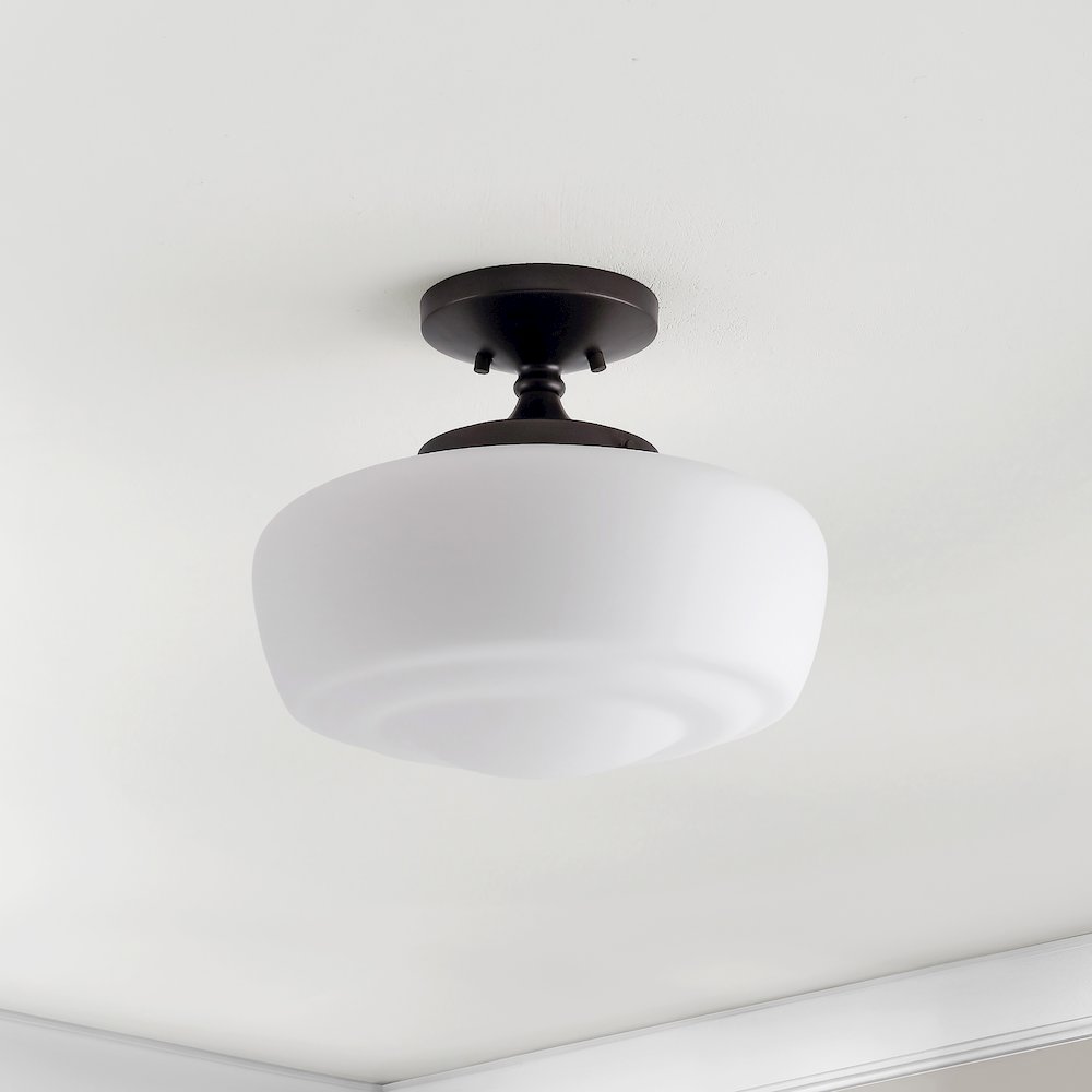 Marfa Farmhouse Schoolhouse Frosted Glass/Metal LED Semi Flush Mount. Picture 12