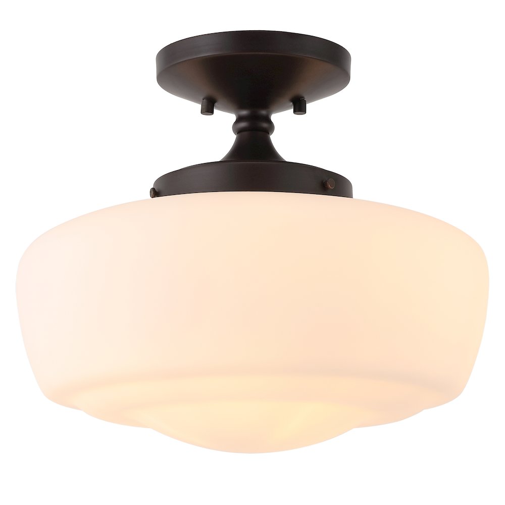 Marfa Farmhouse Schoolhouse Frosted Glass/Metal LED Semi Flush Mount. Picture 9