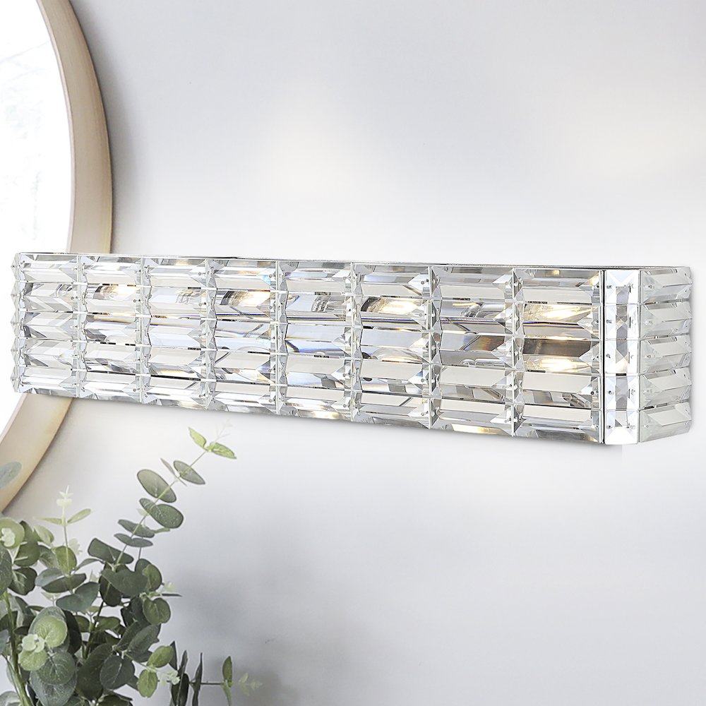 Evelyn Crystal Rectangle Ironcrystal Glam Modern Led Vanity Light. Picture 11