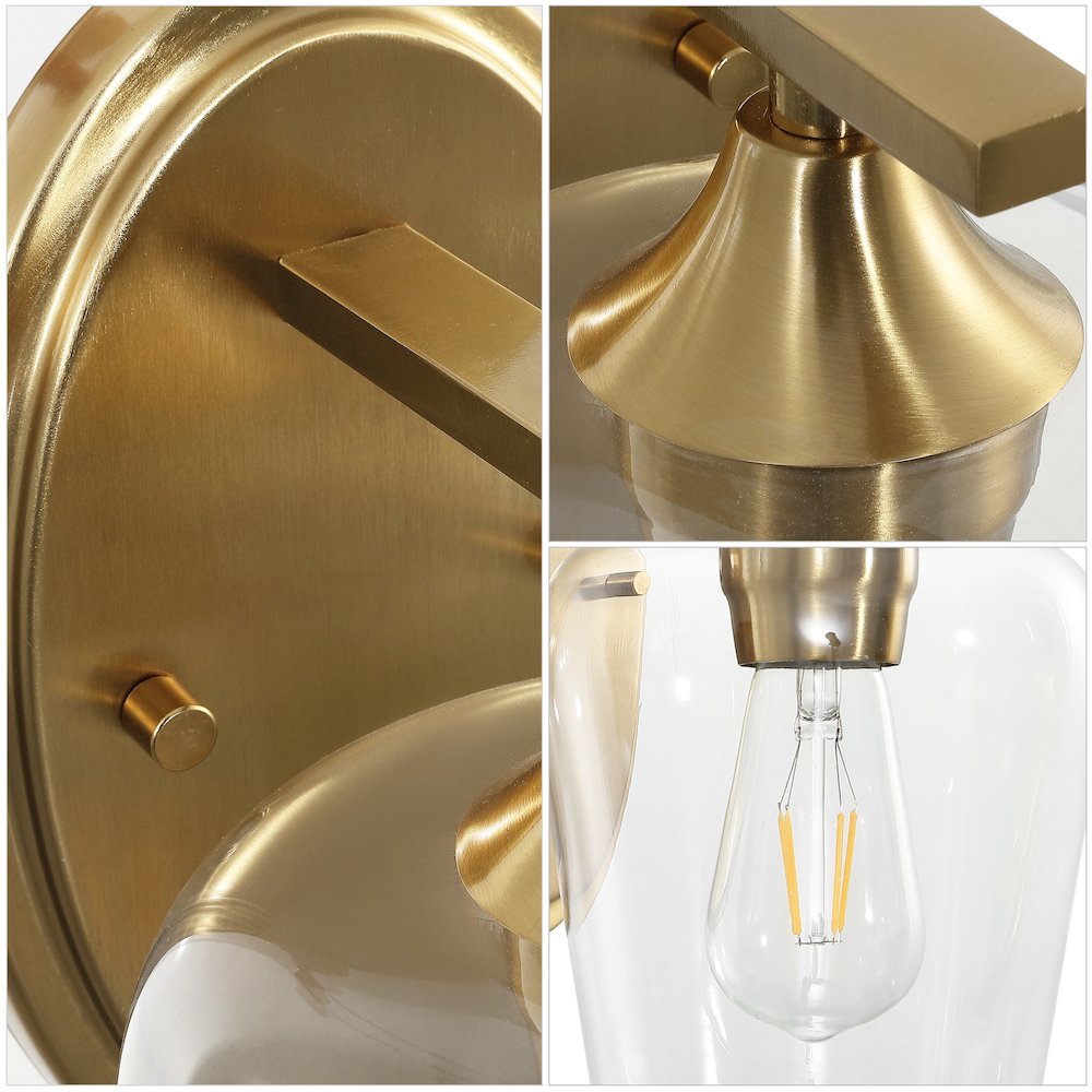 Jayne 6" 1-Light Iron/Glass Cottage Rustic LED Vanity Light, Brass Gold. Picture 4