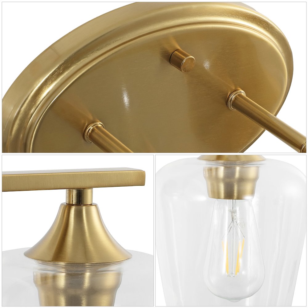 Jayne 15.75" 2-Light Iron/Glass Cottage Rustic LED Vanity Light, Brass Gold. Picture 4
