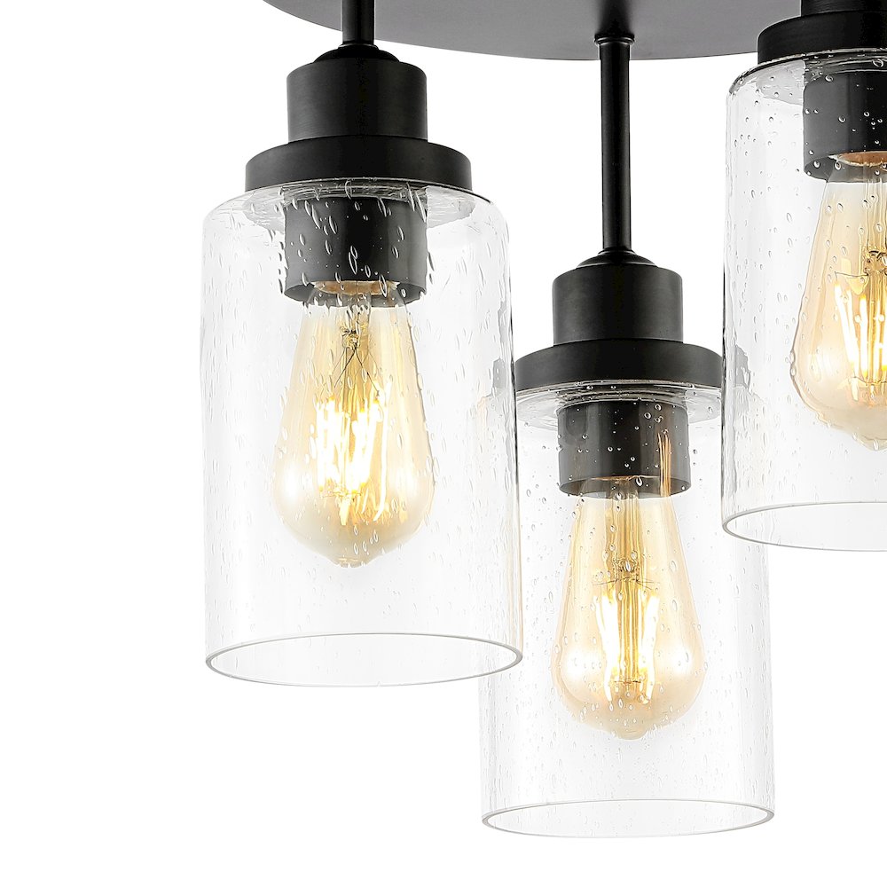 Jonah Bohemian Farmhouse Iron/Seeded Glass Led Semi Flush Mount. Picture 2